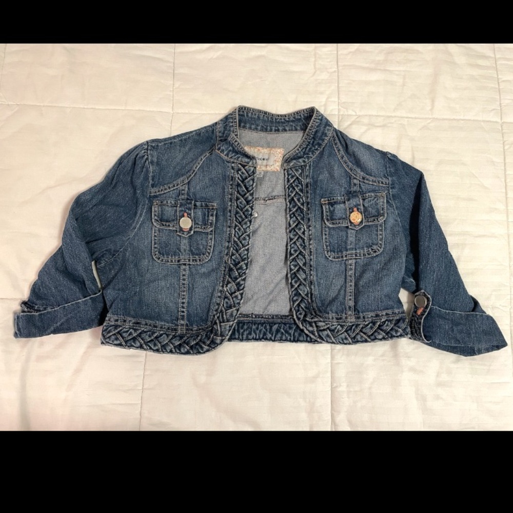 Vintage Y2K Limited Too Girls Denim Jacket Cropped Braided Floral Size 18 GUC